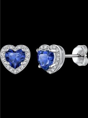 Heart Shaped Sapphire (lab created) Sterling Silver stud earrings